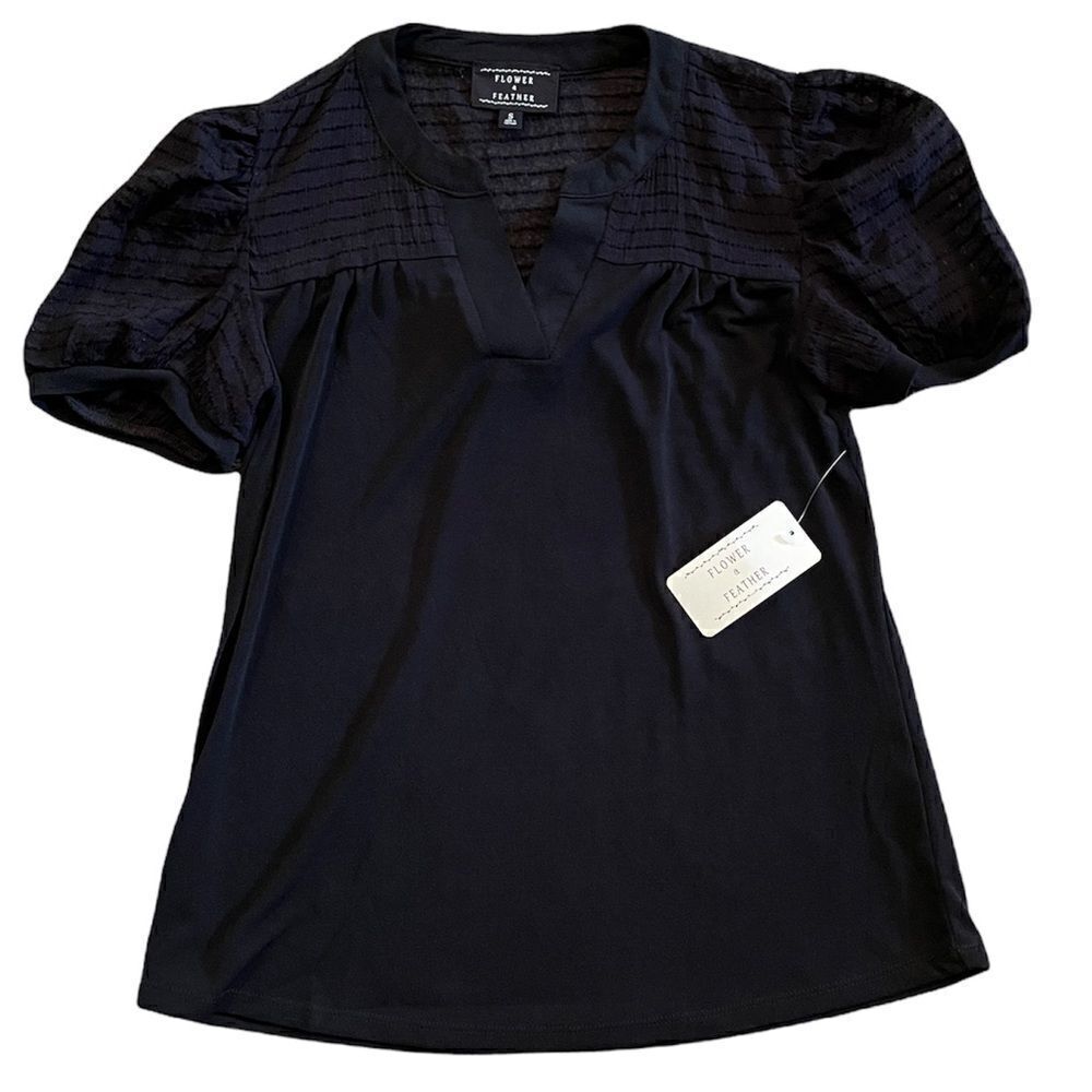 NWT FLOWER & FEATHER Black blouse size small